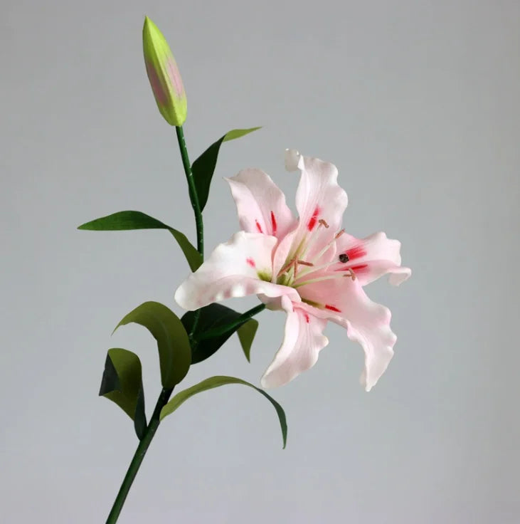 J-08075 Good Quality Artificial  PU 2 Head Lily Bunch Soft Curly Petals Real Touch Flower