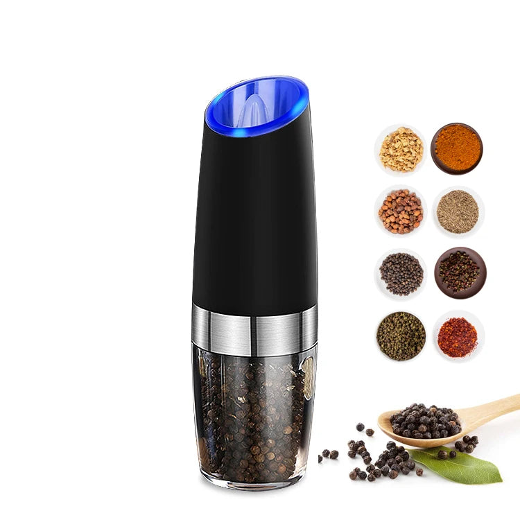 Hot Sale Gravity Electric Pepper and Salt Grinder Set Battery Powered with LED Light One Hand Automatic Operation