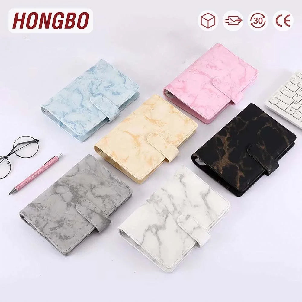6 Ready Colors A6 Marble Leather Hardcover 6 Ring Budget Book for Card Money Available for Zipper Cash Envelopes