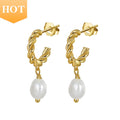 RINNTIN GPE17 Luxury Jewelry 925 Sterling Silver Cultured Freshwater Pearls Earrings14K Gold Plated Hoop Earings for Women