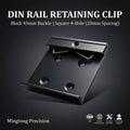 Black Aluminum 45 Wide 35mm Metric DIN Rail Clip with Snap Hook Square Hole 20mm Hole Spacing M4 Thread for Mounting Brackets