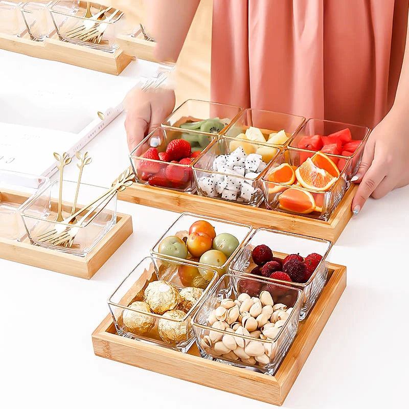 Snack Bowl square Dessert Dish Set Combination Wooden Tray Small Cake Bowl Party Fruit Plate