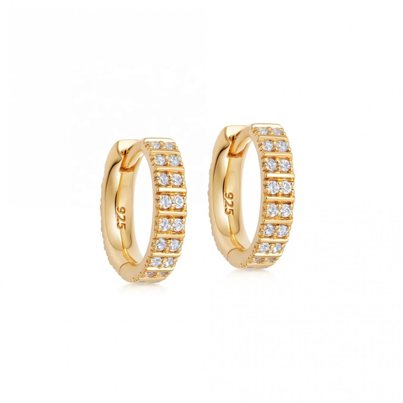 YINJU 925 Sterling Silver Gold Full Pave CZ Hinged Hoop Bohemian Earring Jewelry