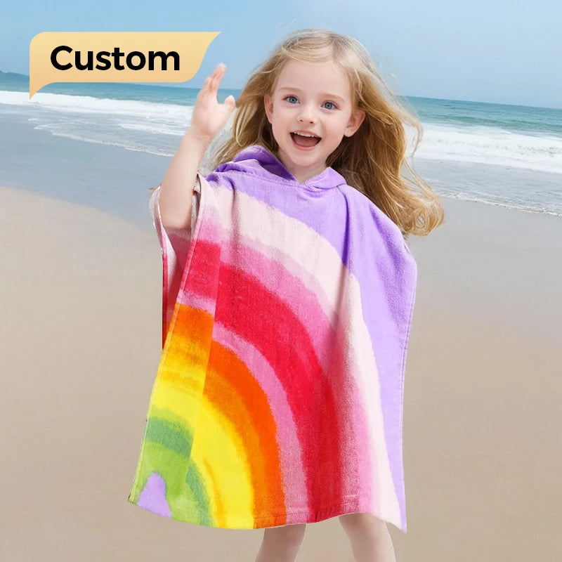 High Quality Super Soft Pure Cotton Kids Wrap Hooded Poncho Towels Quick Drying Personalized Design Excellent Printed Children