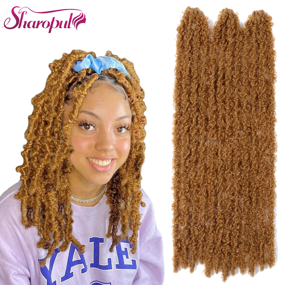 Sharopul New Butterfly Locs Crochet Hair Ombre Brown Pre Looped Distressed Locs Crochet Braids Hair Extensions