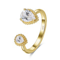 NEW 14K Gold Plated 925 Sterling Silver Water Drop Finger Knuckle Rings Pear Shape Cubic Zirconia Adjustable Two Stone Open Ring