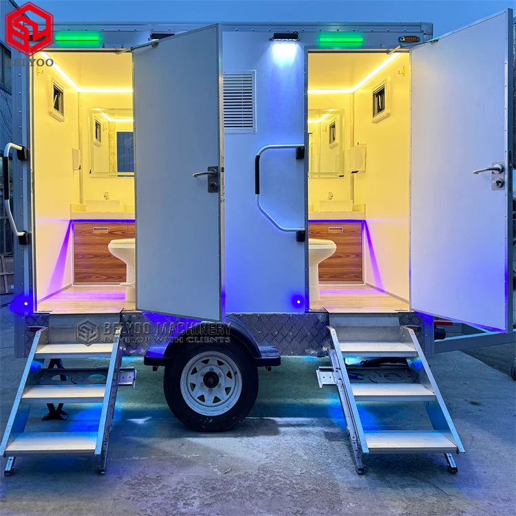 2024 Luxury Portable Toilet Trailer Mobile Portable Shower Restroom Mobile Trailer Camping Toilet Trailer with Foldable Handrail