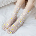 Women's Summer Transparent Crystal Sheer Floral Nylon Tulle Socks Crew Length Daily Use with Floral Pattern Wholesale