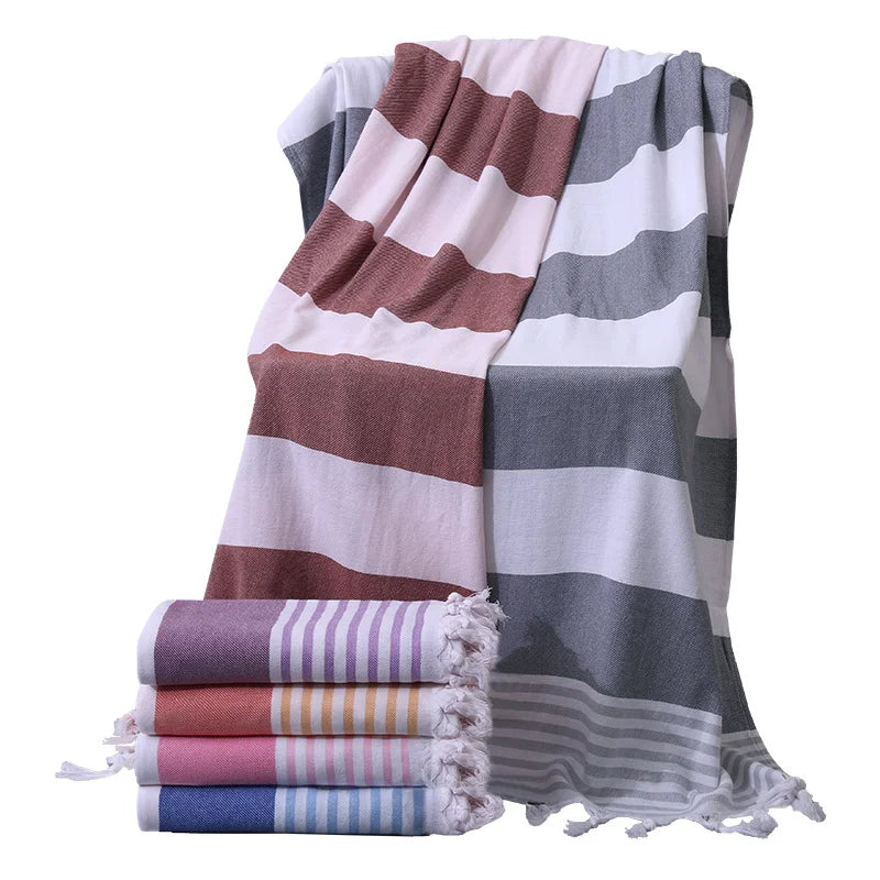 Extra Heavy Jacquard Rectangle Bath Towel Sheets Customized Logo Striped Cotton-Polyester for Adults Beach 50pcs Per Order