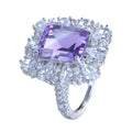 Factory Wholesale Rhodium Plated 925 Sterling Silver Emerald Cut Natural Amethyst Ring for Women Gfit Party Wear