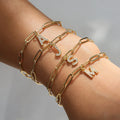 Fashion 18K Real Gold Plated Zircon 26 Captial A-Z Letters Pendant Bracelet Paperclip Chain Adjustable Initial Charm Bracelets