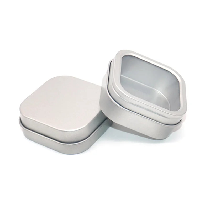 Custom Printed Square Iron Tinplate Can Gift Packaging Empty Sliding Tin Box with Metal Window Unique Tin Case Metal Can Gift
