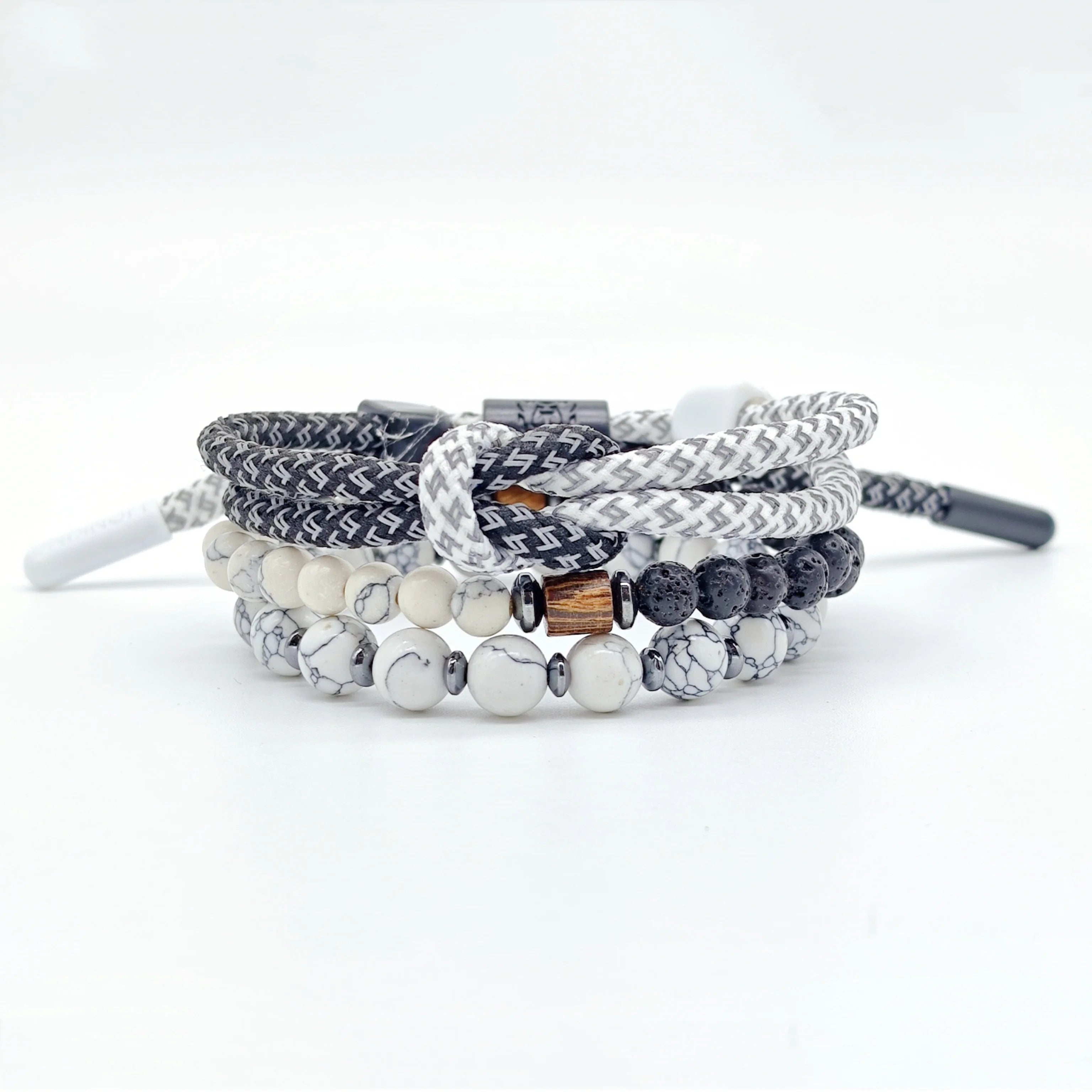 Ilona Adjustable Rope Wrap Mens Bracelet Set Natural Howlite Lava Rock Wood Spacer Bead Spiritual Boho Jewelry Wholesale Gift