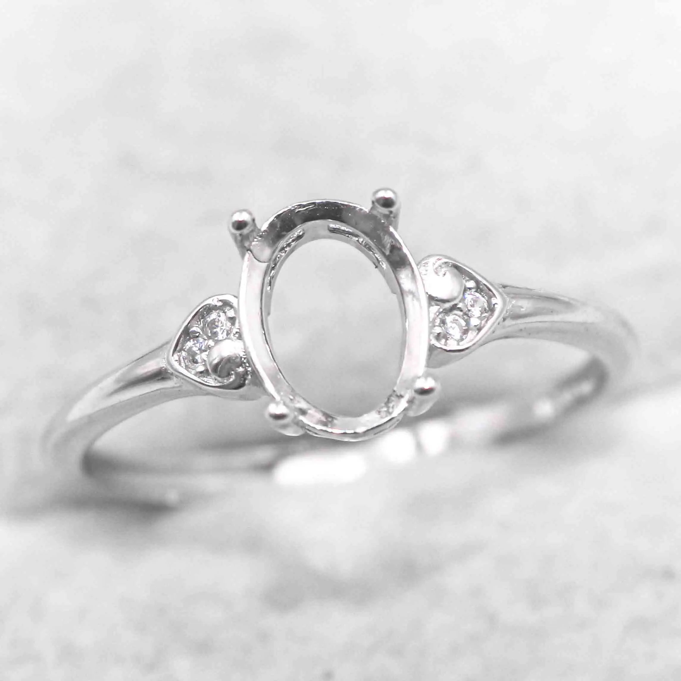 Sterling Silver 6*8mm Semi Mount Ring Frame Empty Blank Support Claw Setting S925 Base Holder Without Center Stone for DIY Inlay