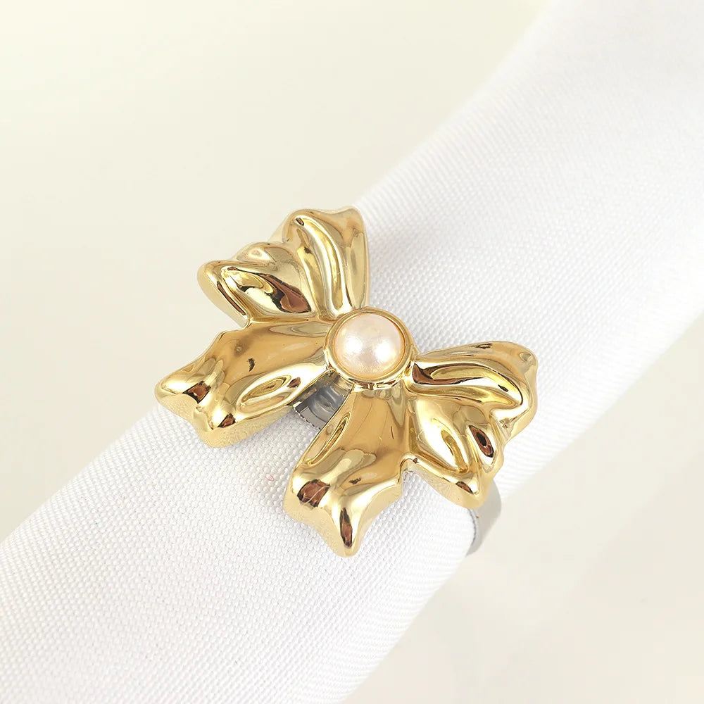 Napkin Rings Creative Pearl Set Bow Napkin Rings Christmas Hotel Table Napkin Clasps