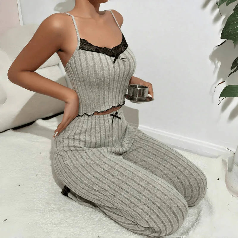 Women's Sleeveless Top and Pants Loungewear Set Full-Length Camisole Night Wears for Summer Ladies' Autumn Pajama Set