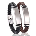 African Wristband Wrap Wide Braided Custom Logo Name Engrave Leather Bangle Stainless Steel Bracelets for Women Men Id Bracelet