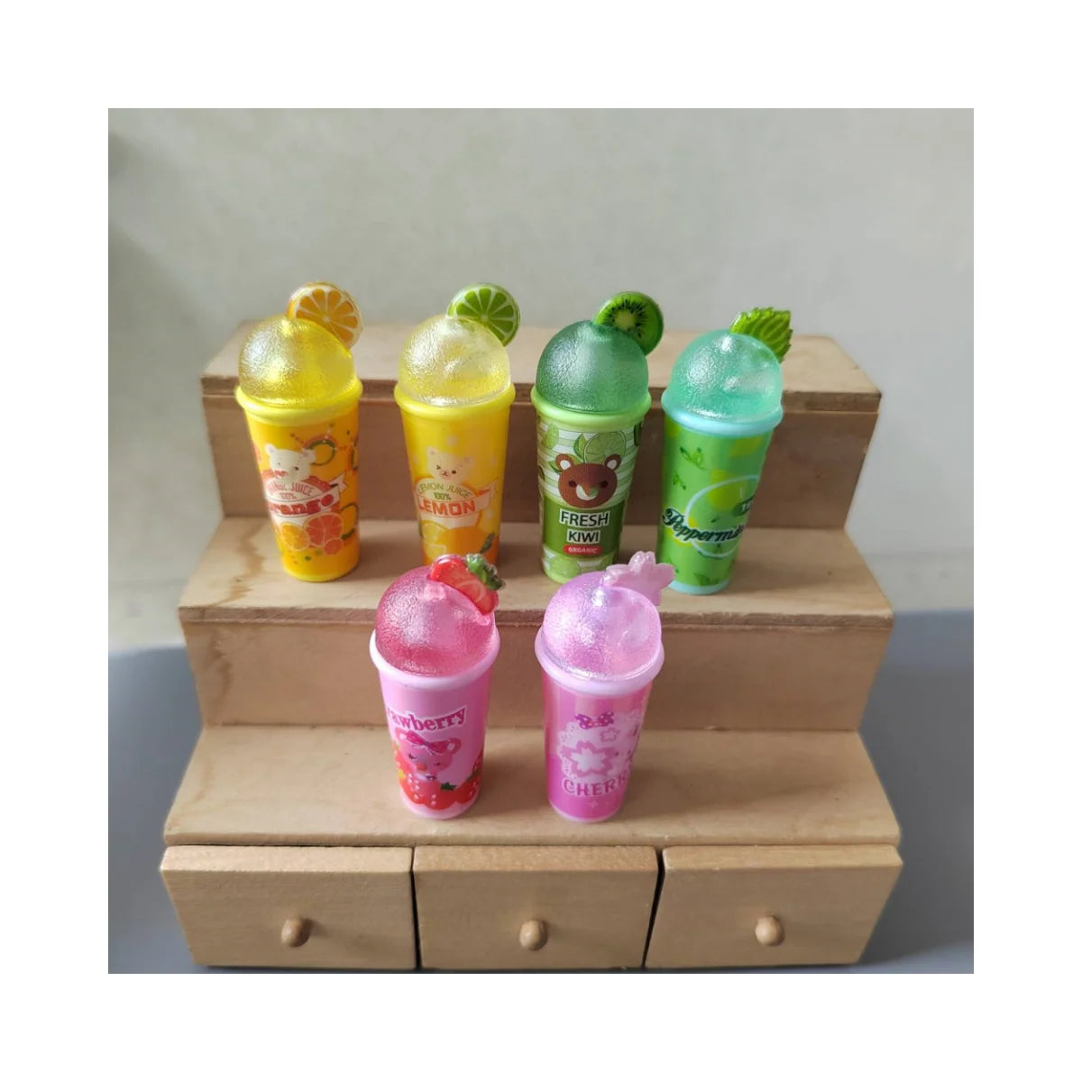 Doll House Miniature Drink Bottle Fruit Juice Drinks Doll Decor Toy Photography Prop DIY Figurines Charms
