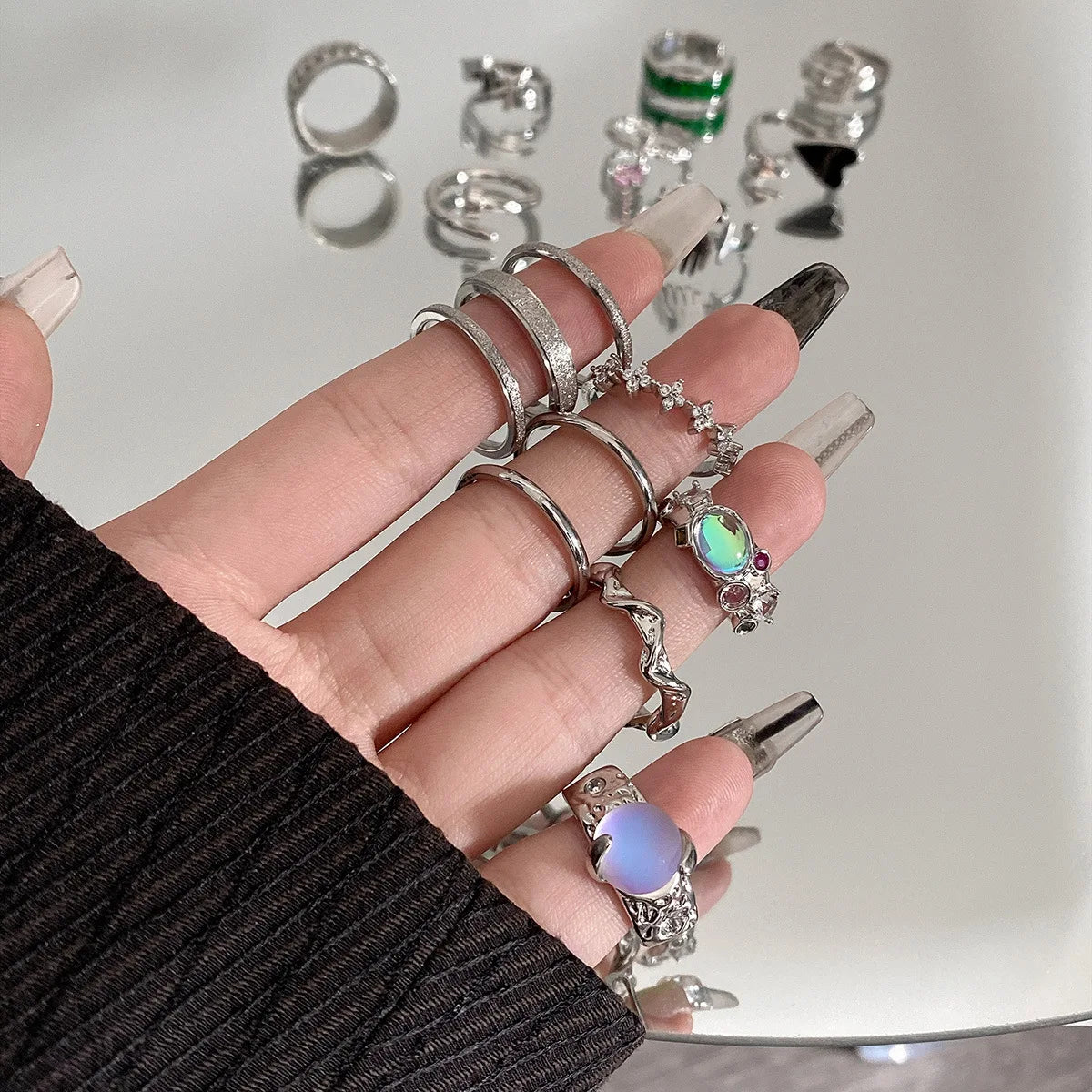 Factory Price Ring Mix Designs MOQ 30pcs Trendy Jewelry Gift  Shiny Female Silver Plated Rings