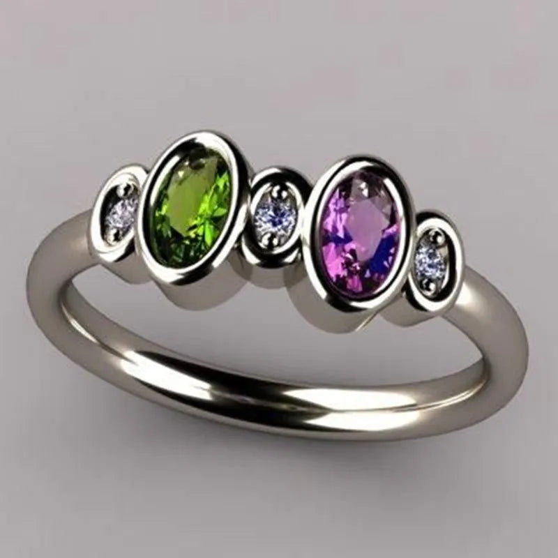 Huitan 2026 Hot Sales Oval Cut Gemstone Women Engagement Ring Silver Color Imitate Moissanite Colorful Zirconia Rings