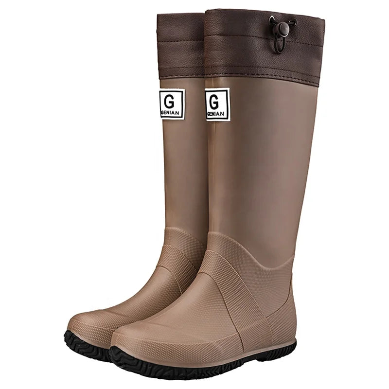 GUYISA Dynamic and Durable High-Top Waterproof Rain Boots Black Anti-Slippery and Hard-Wearing for Winter and Summer