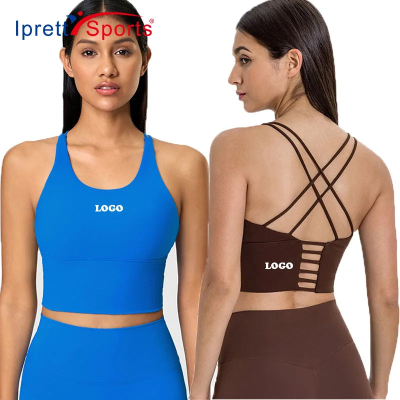 Hot Selling Women Push up Yoga Bra Longline Crop Tank Top Padded Workout Vest Running High Impact Sports Bra