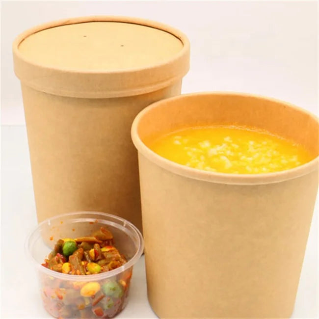 Take Away Paper Container Salad Bowls 500ml 750ml 1000ml Disposable Kraft Paper Round Bowl for Food Packaging