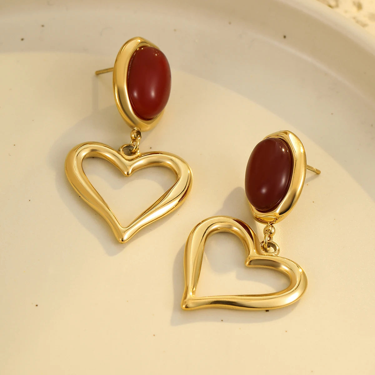 New Design Simulated Pearl Heart Pendant Earrings for Women Jewelry Stainless Steel Natural Stone Drop Dangle Earrings Jewelry