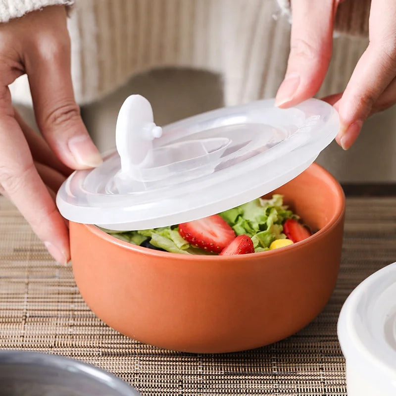 Kitchen Sealed Storage Bowls Stoneware Soup Bowl Round Ceramic Fresh Seal Bowl with Lid