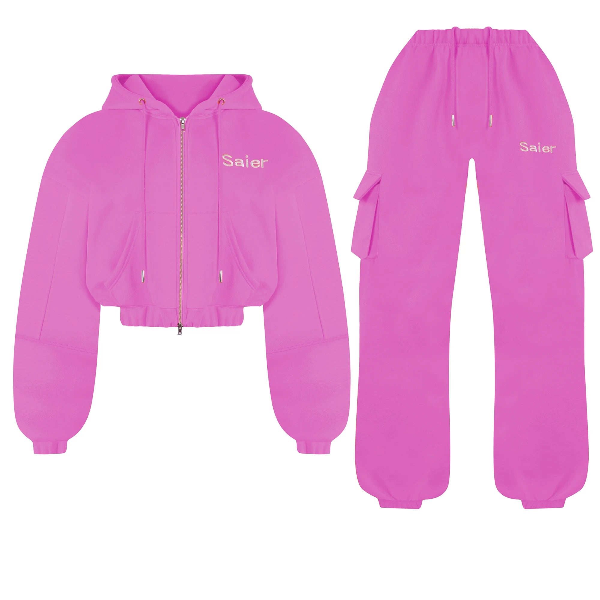 L230716 Custom OEM Emboss Logo Zip up Crop Top Hoodie and Jogger Set Two Pieces Women Tracksuit Set 2025 Spring Women Clothing