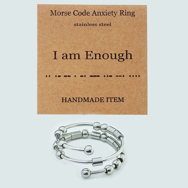 I Am Enough Layers Stainless Steel Spinning Fidget Beaded Ring Frosted Spinning Ball Spinner Open Adjustable Anxiety Layers Ring
