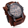 Handmade Stitches Genuine Leather Wristband for Men 2021 New Punk Quartz Watch Bracelet with Pointer Display and Alloy Case