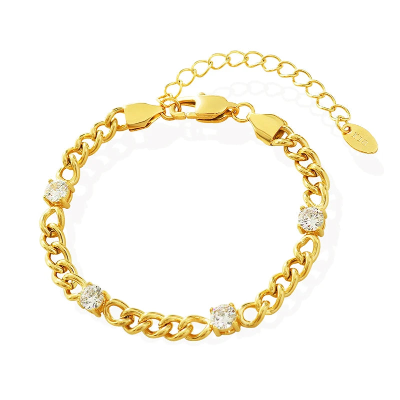 IVIAPRO Trendy Jewelry High End Gold Plated Zircon Pave Curb Stainless Steel Bracelets for Women