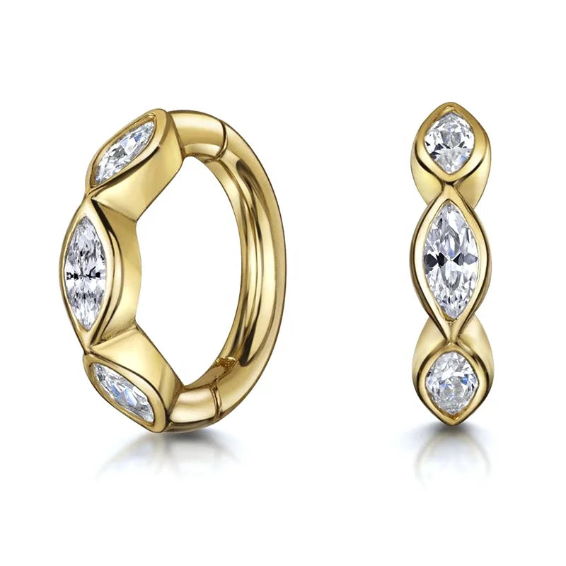 Milskye 925 Silver Plated with 14K Gold Golden Marquise CZ Small Cartilage Circle Earrings