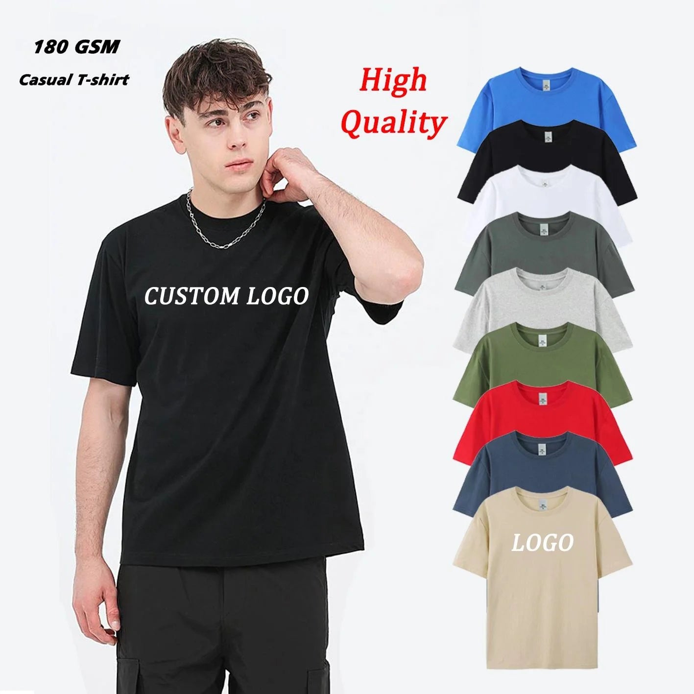 Wholesale 100% Cotton T-Shirt Custom Printed Logo Plain White Black Mens Plus Size Knitted T-Shirt