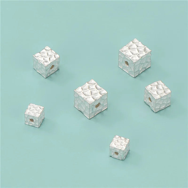 Thailand 6mm 8mm 10mm Sterling Silver Cubiod Corrugated Beads Handmade Square Spacer Bead Jewelry Accessories