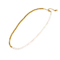 Women Fashion 18K Gold Plated Splicing Half Chain Square Beads Irregular Fresh Water Natural Pearl Necklace