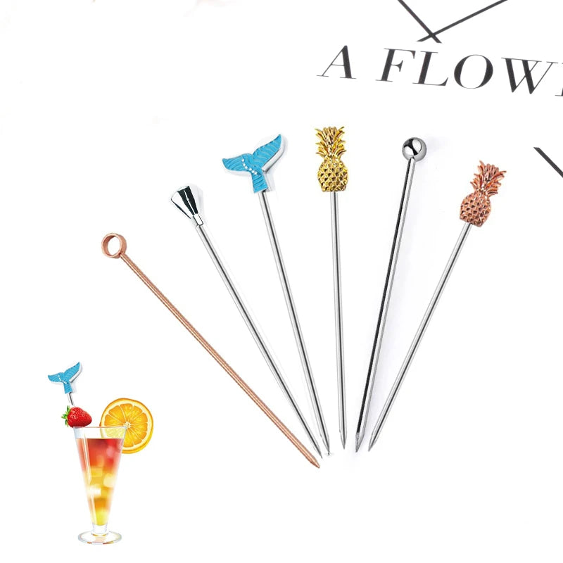 Custom Simple Kind Metal Stainless Steel Fruit Picking Bento Food Cocktail Picks Bar Tools