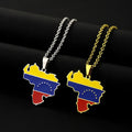 Stainless Steel Enameled Venezuela Map Chain Necklace 18K Gold Plated Enamel Venezuelan National Flag Map Pendant Necklace