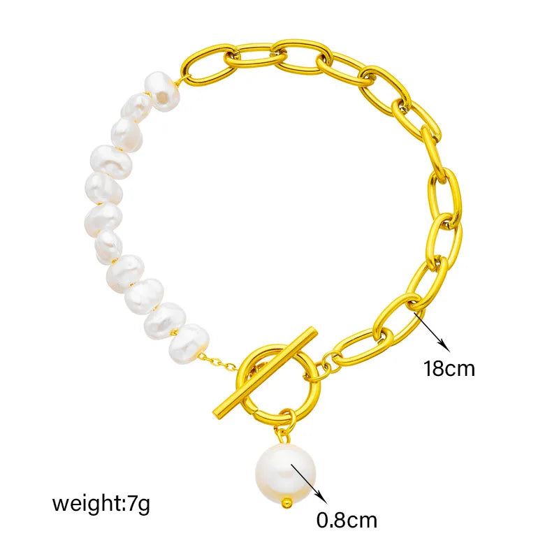 New Designs 18K Gold Plated OT Buckle Pearls Women Bangle Luxury Stainless Steel Adjustable Bracelet Jewelry