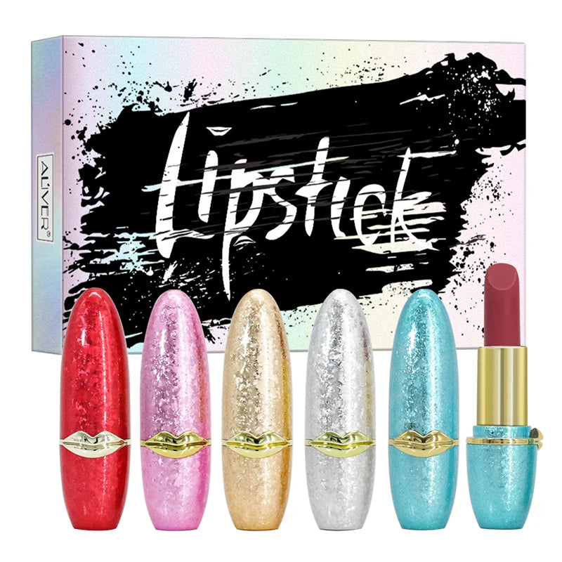 ALIVER 5 Pcs Git Box Kit Private Label Matte Bullet Lipstick Set