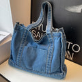 Large Capacity Denim Blue Women's Shoulder Bag Solid Color Female Tote Crossbody Bag Shopping Bags Retro College Girls Handbags