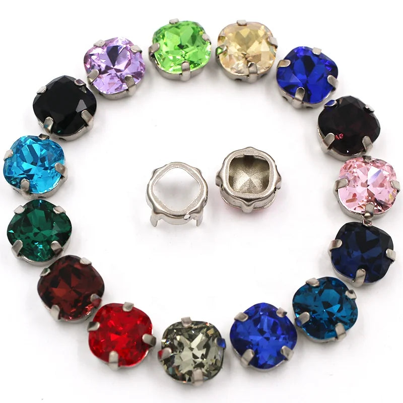 High Quality Silver-Set Square Crystal Glass Rhinestones Fat Squares Sew-On for Dress embellishment