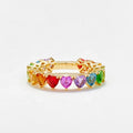 LOZRUNVE Sterling Silver 925 Boho Fashion Rainbow Heart Eternity Ring Women Jewelry