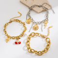 New Arrival Fruit Cherry Flower Starfish Pendant Bracelet Stainless Steel Thick Chain Bracelet for Women