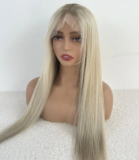 Remy European Human Hair Wig Natural Hairline 13X4 Lace Front Wig Ombre Ash Blonde Color Dark Hair Root HD Lace Front Wigs