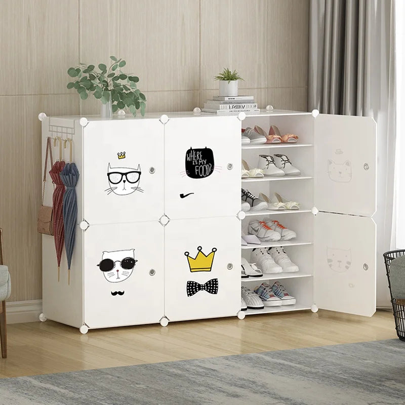 Diy Plastic Shoe Cabinet Cube 6 Levels Black  white Cheap Easy Assemble Large Capacity Shoe Rack for Home Warehouse Convertible