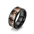 Men's Women's Chunky Stainless Steel Deer Wood Titanium Wedding Ring Geometric Inlay Engagement Ring with Gold Black for Parties