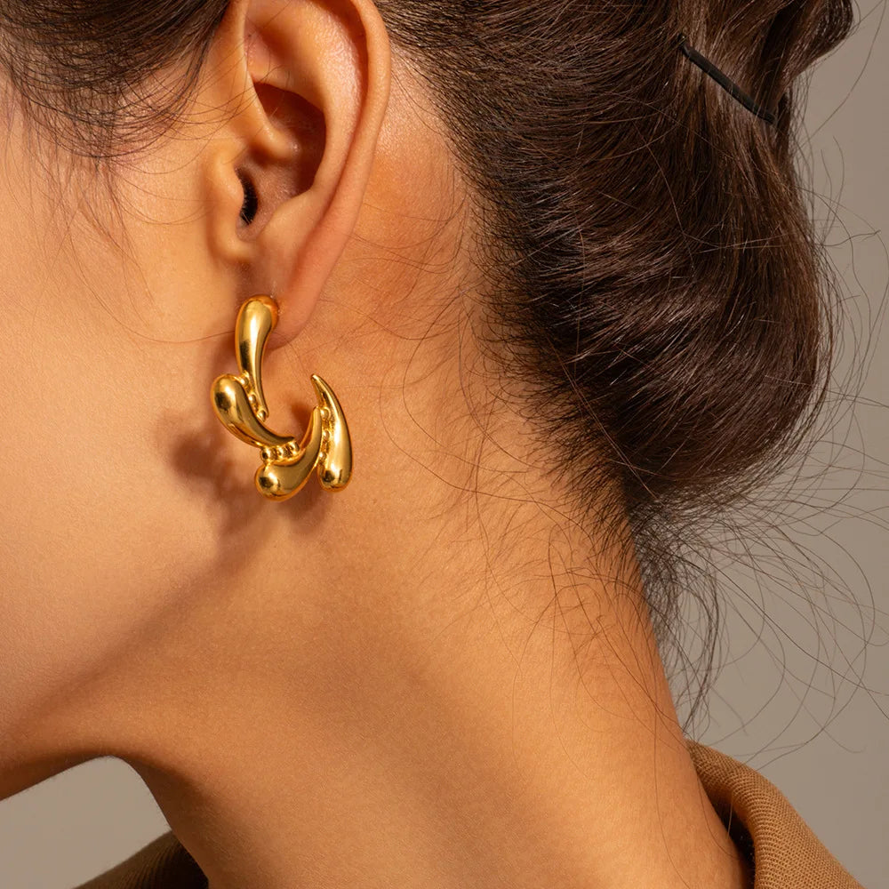 Vintage Women Stud Piercing Earrings Floral Design Stainless Steel Waterproof Fashion Jewelry