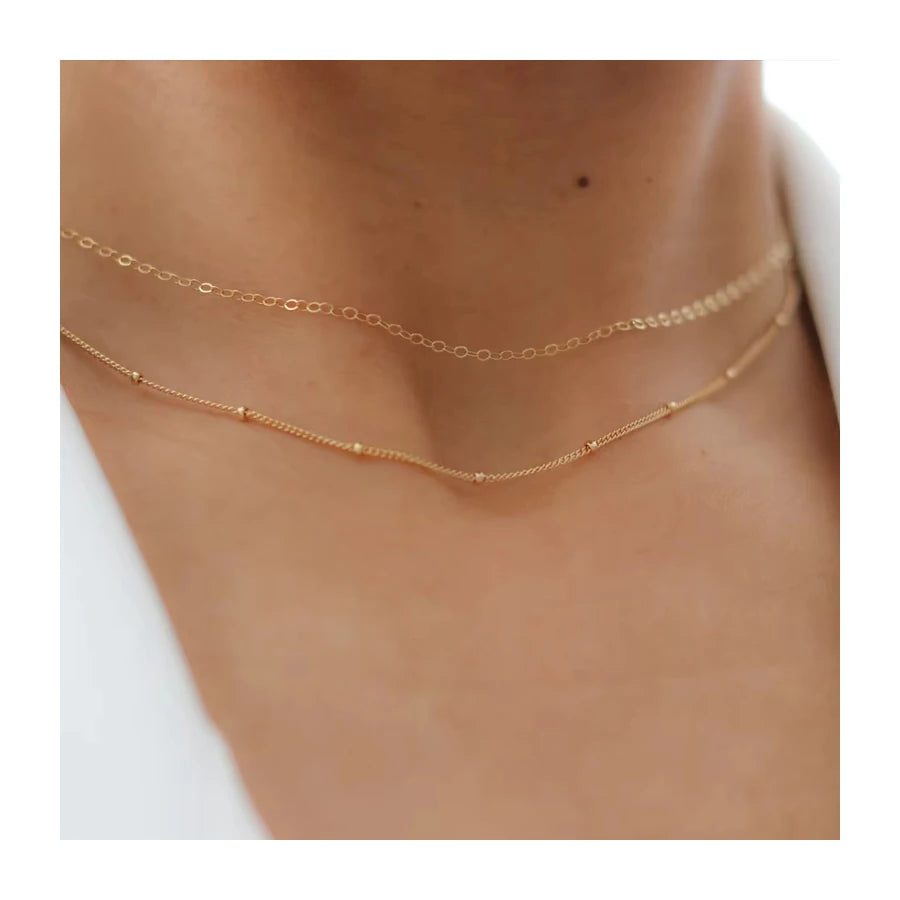 Dainty Stainless Steel Beads Satellite Chain Choker Necklace Jewelry Bridesmaid Tiny 18k Gold Filled Layered Necklace